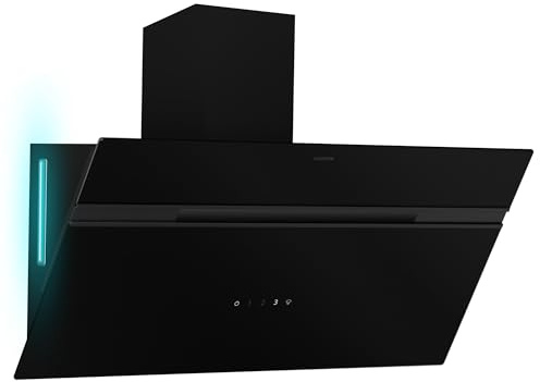 Klarstein Alina Wall Cooker Hood - 90cm Wall-Mounted Extractor, 615 m³/h Air Flow, Touch Control, A Energy Efficiency, 9-Colour LED Ambient Lighting, Quiet 54 dB, Black, Recirculation Option