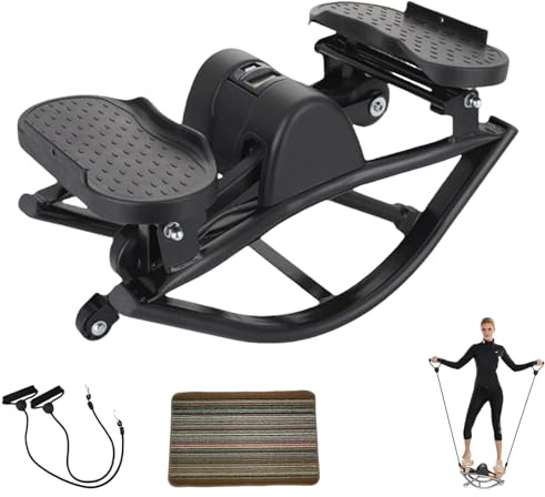 Mini stepper a dondolo laterale portatile, stepper da roccia compatto da un lato all'altro con coperta protettiva, display digitale, per gambe da palestra per ufficio a casa glutei addominali black
