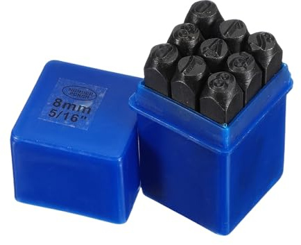 sourcing map 9Pcs Metal Number Stamps Set 5/16 (8mm) 40Cr Number Stamping Kit Hand Stamping Punch Tool Set with Blue Case for Jewelry Making Craft Arts Ring Bracelet