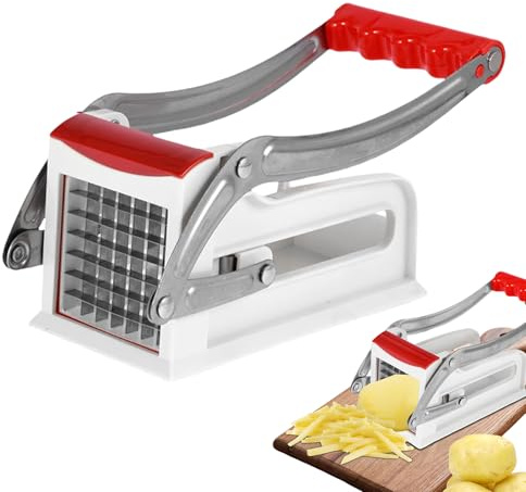 YilinkMart Pommesschneider Edelstahl, Manueller Kartoffelschneider Mit 2 Schneideeinsätzen, Pommes Frites Schneider Kartoffelpresse Für Kartoffeln, Karotten, Gurken, Zwiebel, Pommes (Rot)