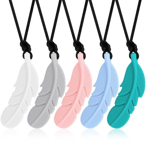 Teouuas 5 Piezas Mordedor Autismo, Pack de Collares de Masticación Sensoriales, Silicona Masticar para Niños, para Niños Autistas, Motor Oral, Autismo