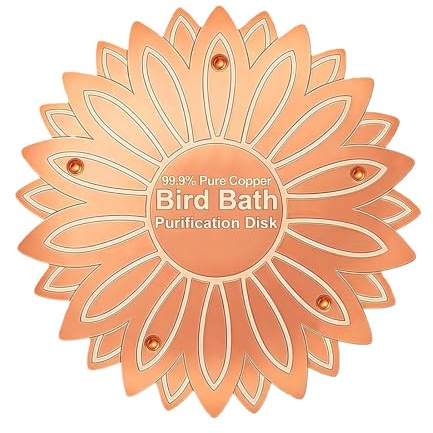 Disco da bagno per uccelli in rame puro, design floreale da 9,94 cm, accessorio per la pulizia dell'acqua naturale, decorazione esterna durevole, design floreale per purificare l'acqua, per cortile