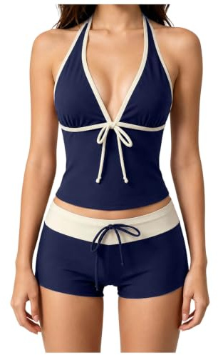 Cute Polka Dot Tankini Swimsuit for Women, 2 Piece 2000s Retro Summer Bikini Set with Shorts