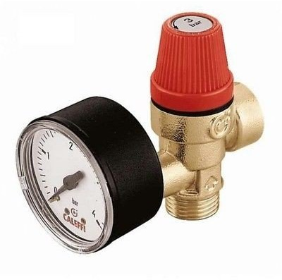 Caleffi Safety Relief Valve 1/2'' F x 1/2'' M 3 Bar with Pressure Gauge 314430