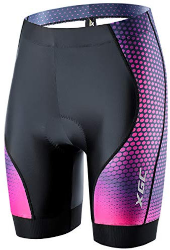 XGC Damen Kurze Radlerhose und Radunterhose Radsportshorts Fahrradhose für Frauen elastische 4D Schwamm Sitzpolster mit Einer hohen Dichte (S, Black_Purple)