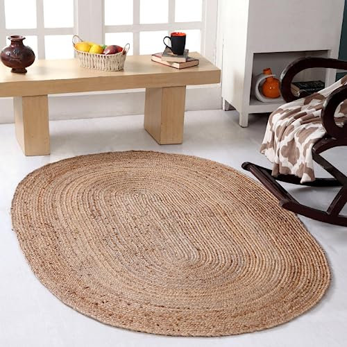 Second Nature Online - DHAKA Jute Area Rug | 100% Natural Fiber | Hand Woven | Ethical Trade | Eco-Friendly (Oval - 90 x 150 cm)