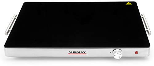 Gastroback 42491 Design Warmhalteplatte, Warming Tray, Speisenwärmer, Tellerwärmer, 400 Watt, Extra Große Heizfläche Piastra riscaldante, Vetro Termico Satinato, Nero-Argento