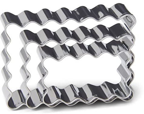 patisse 13706 - Assortimento di 3 taglierine rettangolari e seghettate per biscotti tipo torte piccolo burro - acciaio inox - 3 dimensioni: 4,5 x 2,5 cm, 5,5 x 3,5 cm, 6,5 x 4,5 cm