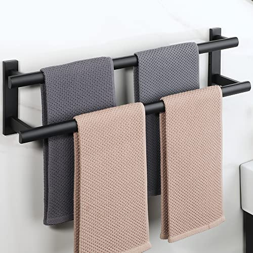 SAYAYO Double Towel Bar for Bathroom, 24 Inch Matte Black Bath Towel Rack Towel Holder Wall Mounted, SUS304 Stainless Steel