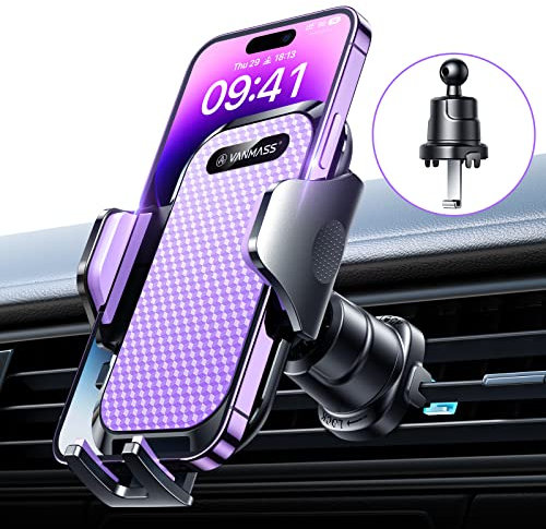 VANMASS Handyhalterung Auto 2025 Upgrade Patent Handyhalter Auto Lüftungshaken Bombenfest Handy Halterung Auto Silikonschutz 100% Stabil Kfz Smartphone Halterung Auto für iPhone Samsung Huawei,Lila