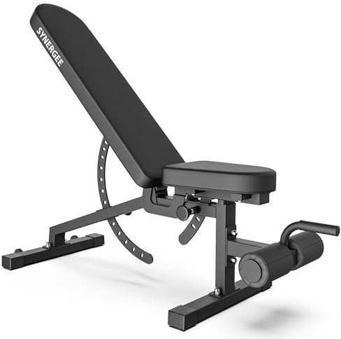 Synergee Adjustable Incline Decline Workout Bench. Weight Bench for Dumbbell & Barbell Press Exercises & Workouts. Great for Commercial, Garage and Home Gym.