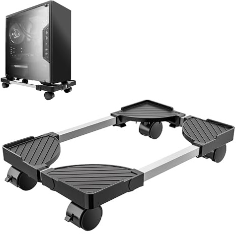 BOTEWO Mobilt aluminium CPU-stativ för PC: PC-Tower stativ – Datorrullvagn, Datorställ med hjul