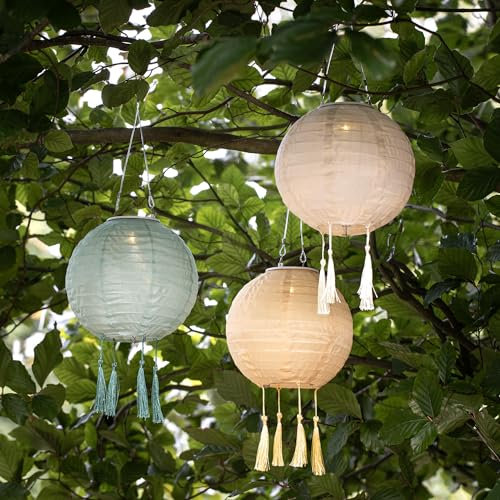 Lights4fun 3er Set LED Solar Lampions Lucena Türkis Laterne Außen Gartenbeleuchtung Solar Gartenleuchten für Außen Solar Lampions Außen Wetterfest Lampions Solar Outdoor