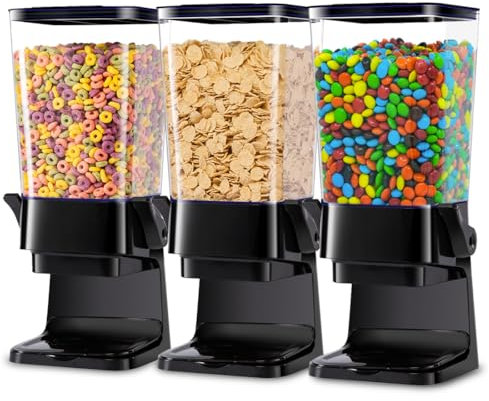 Cereal Dispenser Countertop with Lids, 5L Organization and Storage Containers for Kitchen and pantry, Rice Dispenser for food, Cereal, Beans, Nuts, Snack,Oatmeal, Dog Food, Bird Seed, Black, 3Pc