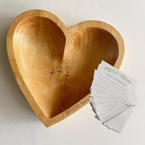 Ciotola per preghiera con biglietti, ciotola per preghiera a forma di cuore, in legno, regalo cristiano per donne e uomini, ciotola per impasto in legno, decorazione a forma di cuore, regalo per la