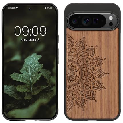 kwmobile Wood Case Compatible with Google Pixel 9 Pro XL Case - Cover - Rising Sun Dark Brown