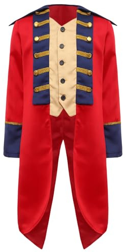 Hularka Kids Medieval Prince Tailcoat Boys Long Sleeve Victorian Jacket British Frock Coat American Colonial Costume Red 12 Years