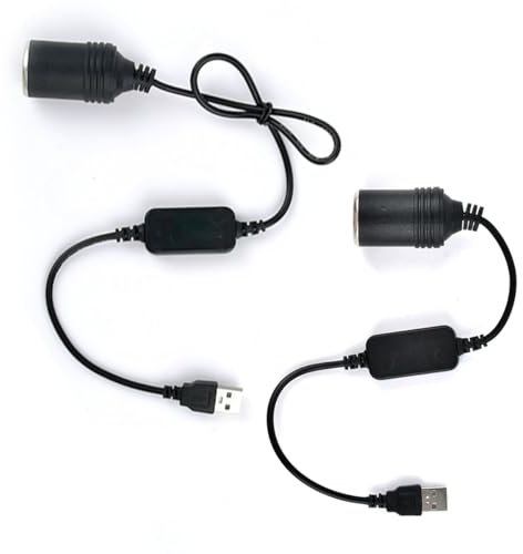 OTYMIOW 2PCS Adaptador Enchufe Encendedor Cigarrillos 35 cm y 60 cm Convertidor Enchufe USB 5 V a 12 V para Encendedor Cigarrillos de Coche Cable Adaptador Encendedor de Cigarrillos de Coche a Enchufe