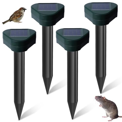Lot de 4 répulsifs anti-taupes à ultrasons étanches - Répulsif solaire contre les taupes - Répulsif contre les taupes