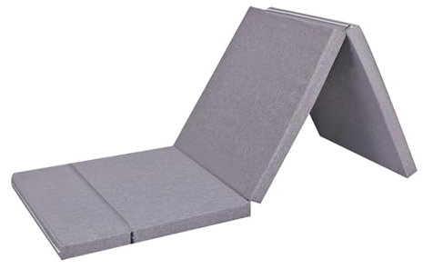 Tri Fold Faltmatratze Tragbare Einzelbodenmatratze mit waschbarem Bezug, Doppelseitige Schlafsofa-Matratze für Reisen, Camping, Gästematratze, faltbar, platzsparend, 180 x 60 x 5 cm, Grau