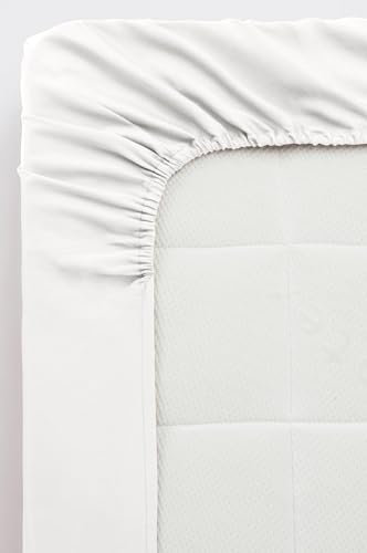 Jotex Zack Satin Spannbettlaken - 100% hochwertige, exklusivem Satin aus Bio-Baumwolle GOTS Zertifiziert Spannbetttuch mit Gummizug - Weiß, 90 x 200 cm