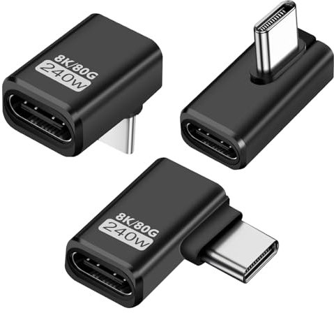 Puiseno USB-C Adapter, unterstützt Thunderbolt 5, 240W, 80Gbps,Kompatibel mit Allen USB-C Geräten Mittel,Seitlich＆Senkrecht Abgewinkelt, 3 Stück Schwarz