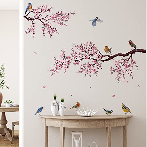 SHUCHING Pegatinas de Pared Flores Rosas, Vinilo Adhesivo Pared Ramas de Árboles, Vinilos Decorativos para Salon Dormitorio