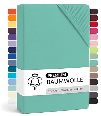 LARAWELL Spannbettlaken 90x200cm Baumwolle, bis 100x200, Mint, Spannbetttuch Jersey (gekämmt), Matratzenhöhe bis 22 cm, bügelfrei, atmungsaktiv, formstabil