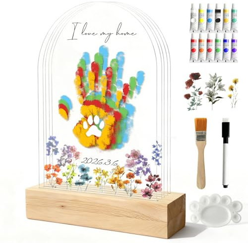 Fayavoo Juego de impresión de manos de familia con espacio para 5, juego de huellas de manos de bebé, regalo para el día de la madre, regalo del día del padre, decoración para habitaciones de bebés y