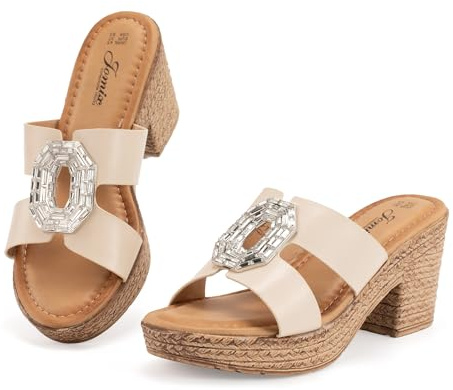 CLEIKS Sandali Donna Beige Eleganti con Tacco Estivi Gioiello Scarpe Estive da Donna per Città (Beige, 39 EU, WWC250250-7)