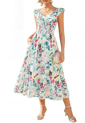 GRACE KARIN Ruffle Sleeves Floral Summer Chiffon Dresses Wedding Guest