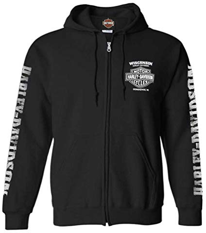Harley-Davidson Men's Lightning Crest Full-Zippered Sweatshirt, Black (2XL)