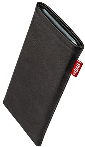 fitBAG Beat Schwarz Handytasche für Caterpillar Cat S62 Pro Tasche aus Echtleder Nappa mit Microfaserinnenfutter | Hülle mit Reinigungsfunktion | Made in Germany
