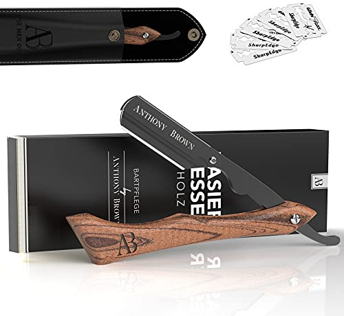Anthony Brown Rasiermesser Holzgriff mit Wechselklinge und Etui, Schwarz