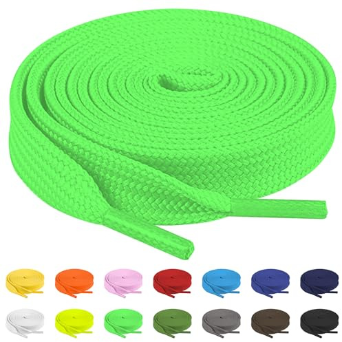 TBOC Lacci Laccetti Stringhe Piatti Fluoro Verde Laccio [90 cm] Scarpe Sneakers Scarponi Compatibile con Timberland Nike Air Force Jordan Dr Martens Adidas Converse Bambini Adulti Trekking