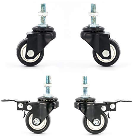 4 x Castor Wheels by FPM Direct Heavy Duty 200Kg Load Rating 40mm PU Rubber Swivel Castors with Brakes in Black, M8 Thread Fixing Nuts Included Trunk Trolley Furniture Cabinet Caster