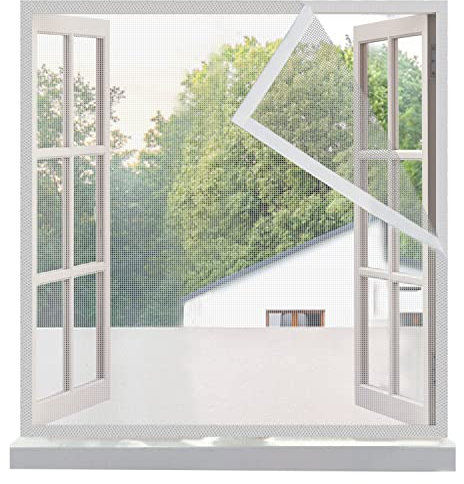 Risareyi Fiberglas Fliegengitter Fenster 50x100cm, Klettverschlusskanten, Weiß Verstärktes Mesh Insektenschutz Moskitonetz Fenster Hält Insekten/Fliegen/Mücken Fern, mit Klebeband