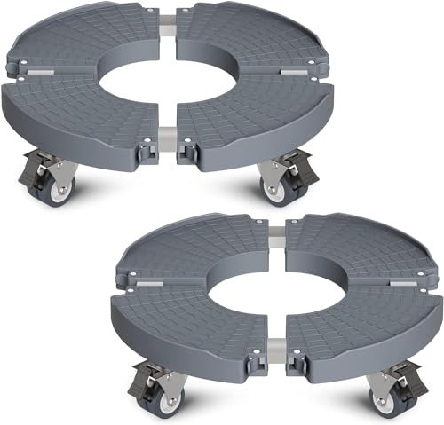 WELDUN Rullo per piante Ø 40 – 54 cm, portata 200 kg, sottovaso con ruote girevoli bloccabili, per esterni, 2 pezzi, colore grigio