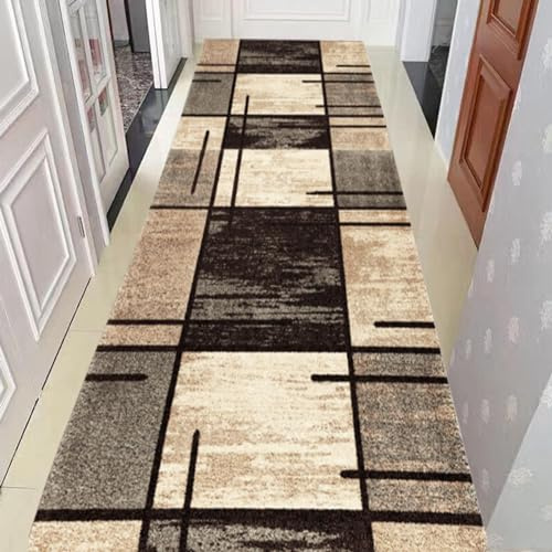 Alfombra Pasillo Alfombra Casual de Retales Marrón Gris, Tapetes Largos Lavables para Puertas de Salón con Respaldo de Goma Antideslizante, Resiste La Decoloración del Color Tapete Pasillo Interior (
