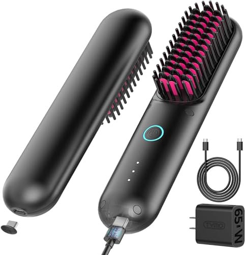 Brosse Lissante Sans Fil TYMO, Porta PRO Brosse Lissante Portable pour Voyage, Mini Brosse Lissante Ionique Négative Légère pour Femmes, Peigne Lissant Rechargeable pour une Utilisation en Extérieur