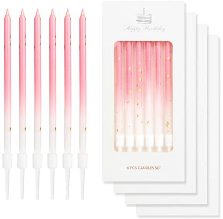 mciskin Birthday Candles Set - Colorful Party Candles, 24 Pcs for Cake, Pink Gold Decorations, Long Thin Cupcake Candles for Girls Women Birthday & Wedding
