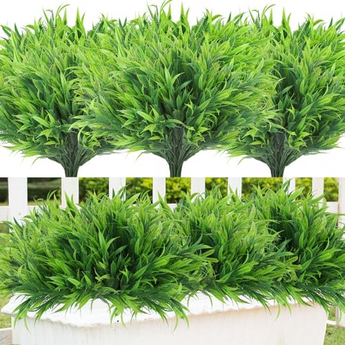N&T NIETING Künstliche Pflanzen Outdoor 8 Bündel Kunstpflanzen Boston Farne, Grüne Kunststoff Pflanzen UV-beständige Wetterfeste Balkonpflanzen für Garten Yard Außenbereich Balkonkästen Dekoration