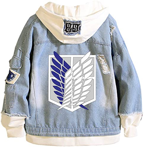 Sohaon Anime jacka unisex cosplay luva pullover jeansjacka denim huvtröja jacka ytterkläder rockar, blå, XXL