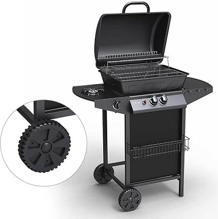 Barbecue A Gas 2 Fuochi Fornello Con Griglia Cromata 92x46x102cm DGBAVARIA