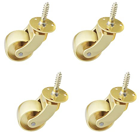 SAJMN 4X Swivel Threaded Stem Caster Wheel,360 Degree Rotation Brass Wheels,Small Antique Furniture Castor,Universal Caster for Trunk Box Cabinet Sofa Trolley Bed,with Screws,Gold (32mm/1.3in)