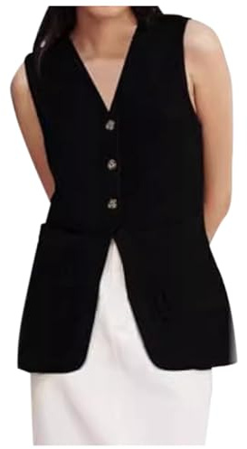 Gilet Long en Lin pour Femmes, été décontracté sans Manches Costume Tailleur