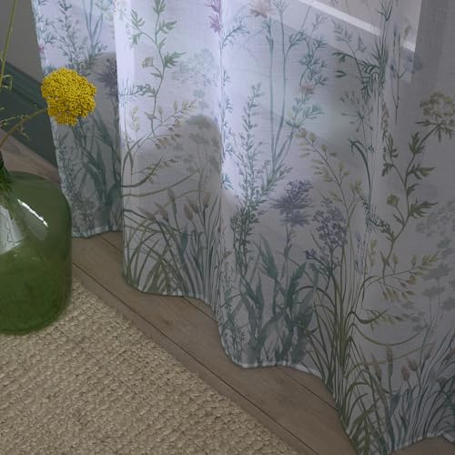 Appletree - Meadow Single Net Curtain for Windows W55 x L72 (140 x 182cm) - Voile Curtain for Bedroom/Living Room - Floral Voile Sheer Curtain - White Floral Sheer Curtain - Flower Voile
