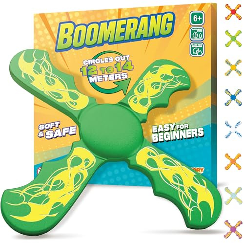 ANCORY Boomerang for Kids, 12m Range - Flying Boomerang Toy - Water Floating Easy-to-Throw Outdoor Toys, Green