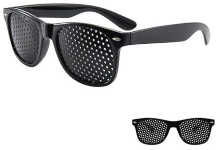 Ruayia 2 Stück Raster-Brille, Augentrainer Lochbrille für Augentraining, Pinhole Glasses für Augen-Gymnastik und Entspannung Gitterbrille mit faltbaren Bügeln für Augen-Training - Schwarz