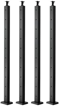 VEVOR Poteau Garde Corps, Lot de 4, Poteau Rampe d'Escalier Câble 914x50,8x50,8 mm Trous Horizontaux Pré-percés Support Horizontal Incurvé, pour Main Courante, Balustrade, Noir, 4JZLGZXHS914MY65M001V0